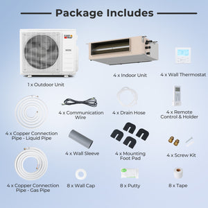 X-Pro 35000 BTU 4 Zone 22.5 SEER2 Concealed Ducted Mini Split AC-9K + 9K + 9K + 12K view 4