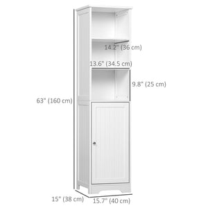 Tall Bathroom Storage Cabinet, Freestanding Tower Cabinet with Adjustable Shelf, 3 Open Shelves, White