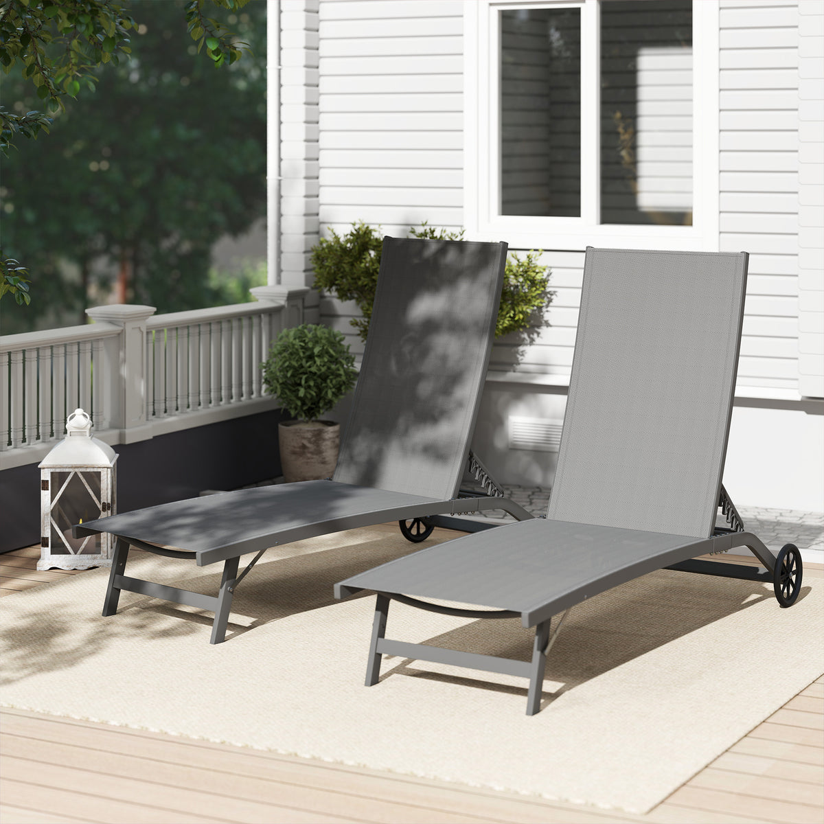 Outdoor Lounge Chair Set of 2, Tanning Chair with Wheels, Breathable Mesh for Patio, Backyard, Poolside – view 6