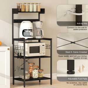 Kitchen Baker's Rack with Power Outlet, Coffee Bar Station with Adjustable Shelves and Hooks – view 41