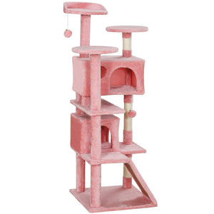54" Cat Tree, Multi-Level Cat Tower with Scratching Posts, Cat Condos, Bed, Platforms, Ramp, Toy Ball, Beige – view 43