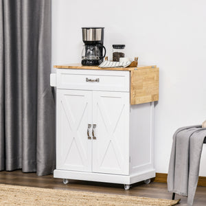 Foldable Kitchen Island with Storage Drawer, Farmhouse Rolling Utility Cart on Wheels with Drop-Leaf Wood – view 14