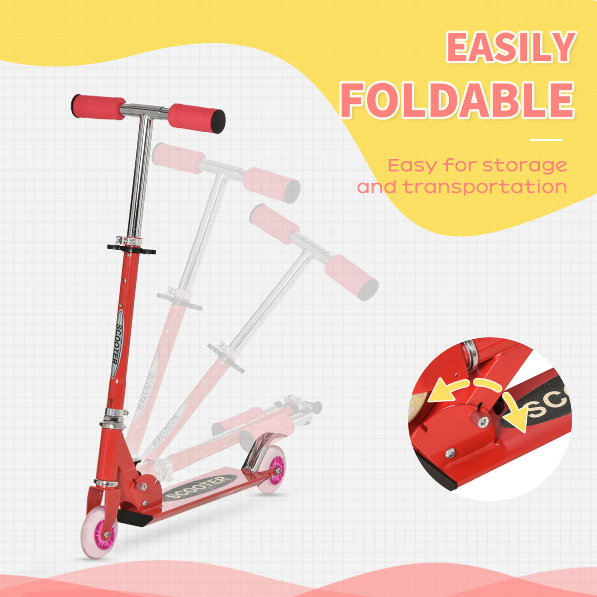 Qaba Snow Scooter, 2 in 1 Design Adjustable Height Scooter Snow Sled for Kids Aged Over 7 Years Old, Foldable Kids Sled Ski Scooter with Wheels Blades