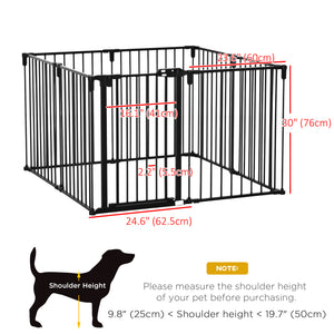 Dog Safety Gate 8-Panel Playpen Fireplace Christmas Tree Steel Fence Stair Barrier Room Divider Black