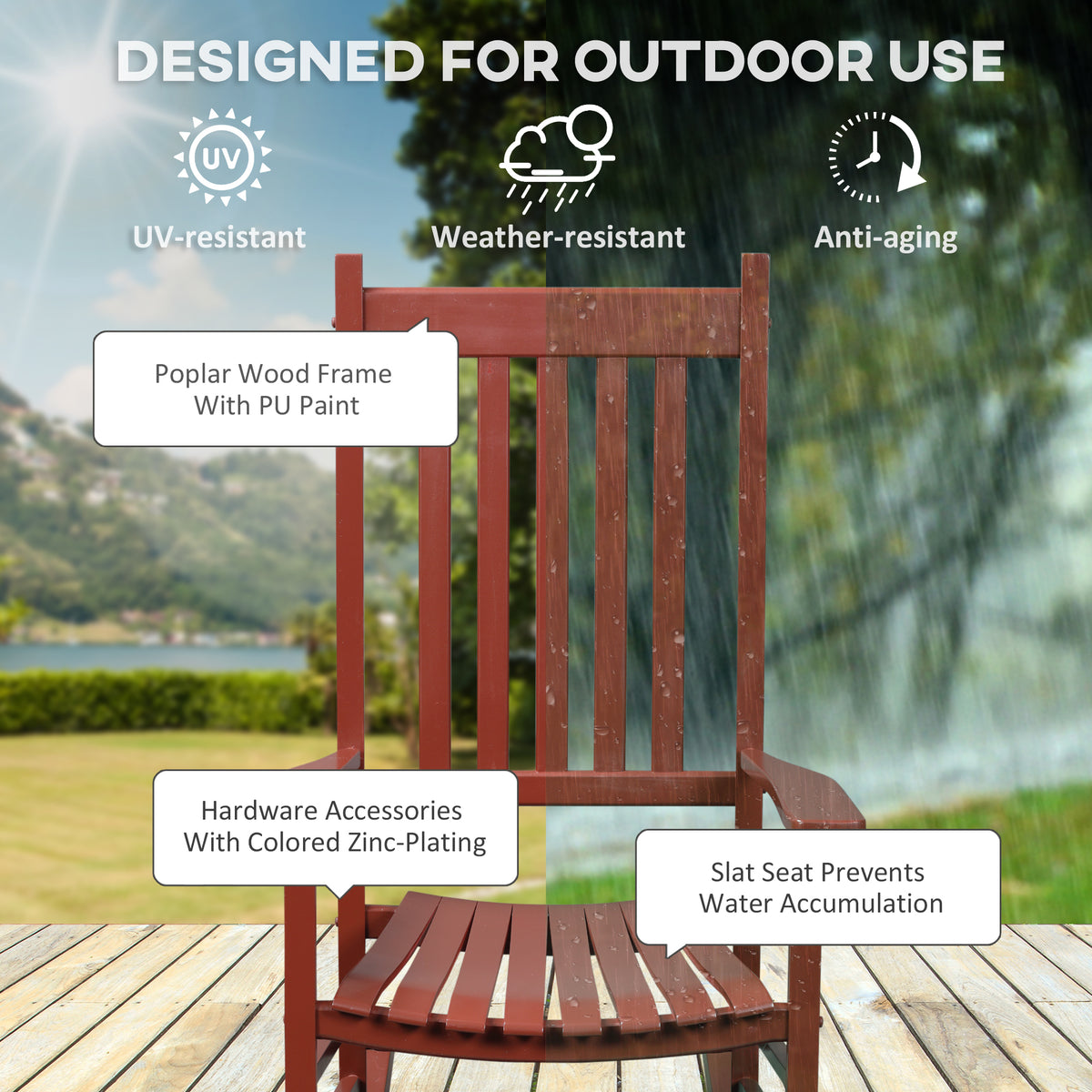 Wooden Porch Rocking Chair Outdoor Patio Rocker Garden Single Leisure Reclining Seat Armchair Natural – view 18