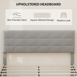 Queen Size Bed Frame with Upholstered Headboard, Modern Platform Bed Frame with Wood Slats, 1100 lbs Capacity, Cream