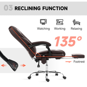 Massage Office Chair, Reclining Computer Chair with Adjustable Height and Footrest, Dark Brown
