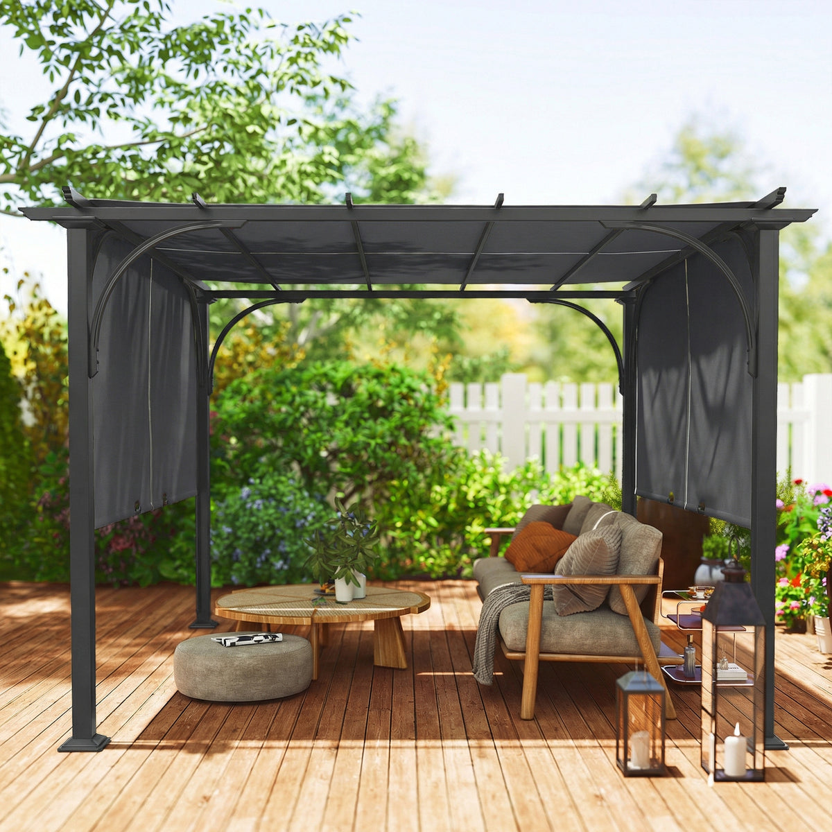 10' x 10' Outdoor Pergola Patio Gazebo Canopy Sun Shelter, Steel Frame, Beige – view 20
