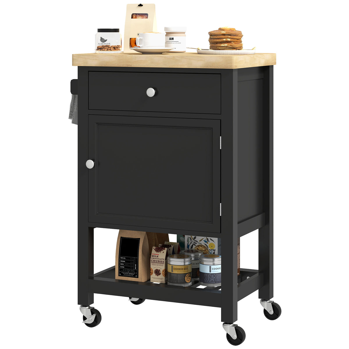 Kitchen Cart on Wheels, Rolling Kitchen Island Cart with Wood Top, Towel Rack – view 8