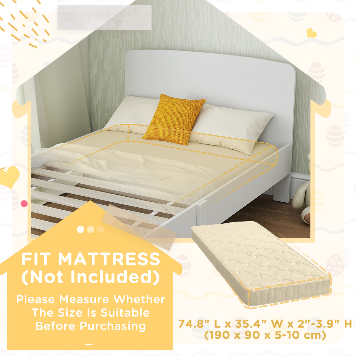 Qaba Toddler Bed Frame with Safety Side Rails for Girls and Boys, Bedroom Furniture
