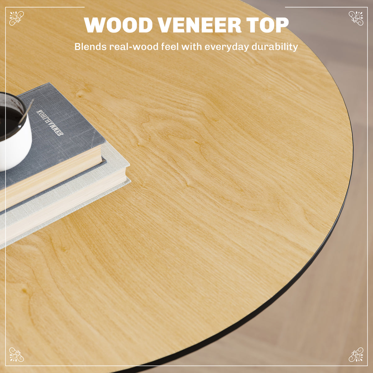 Round Table for 2, 40.2 Inch Bar Height Pub Table with Steel Frame, Non-Slip Base for Living Room, Kitchen, Natural Wood