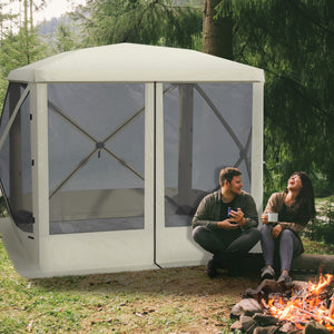 Pop-Up Tent, Foldable Screen Tent with Carry Bag, Zippered Door and Ground Stakes, Fits 3-4 People, Beige