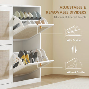 Narrow Shoe Storage Cabinet, Rattan Shoe Cabinet with 4 Flip Drawers and Adjustable Shelves for 20 Pairs – view 11