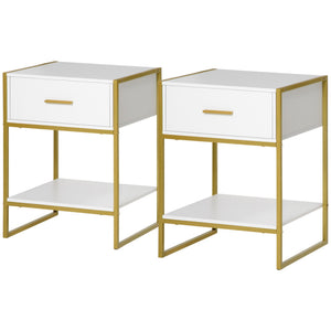 Nightstand Set of 2, Modern Bedside Table with Drawer and Shelf, Bedside Cabinets for Bedroom, White