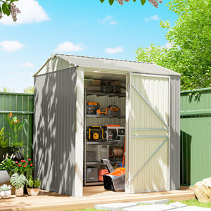7' x 6' Tall Outdoor Storage Shed, Waterproof Metal Garden Shed with Gloves, Lockable Door, Dark Grey – view 14