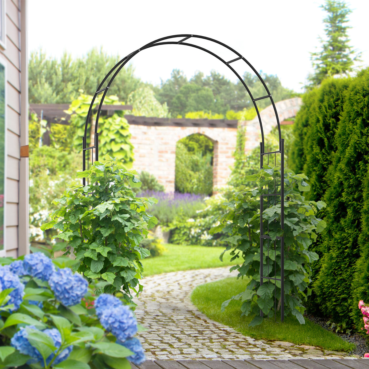 8.7FT Garden Arch Trellis, Outdoor Wedding Arbor for Ceremony with Scrollwork Design for Climbing Roses, Vines and Plants