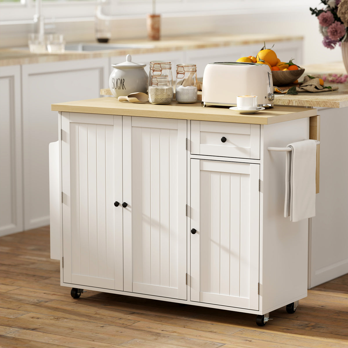 Kitchen Island Cart, Rolling Kitchen Island Table with Drop Leaf, Drawer, Spice and Towel Rack, Black – view 14