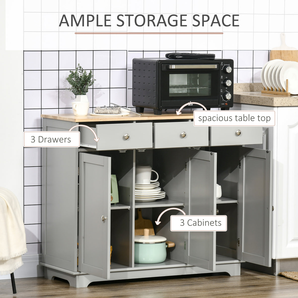 Modern Sideboard, Buffet Cabinet with Storage Cabinets, Drawers and Adjustable Shelves for Living Room, Grey