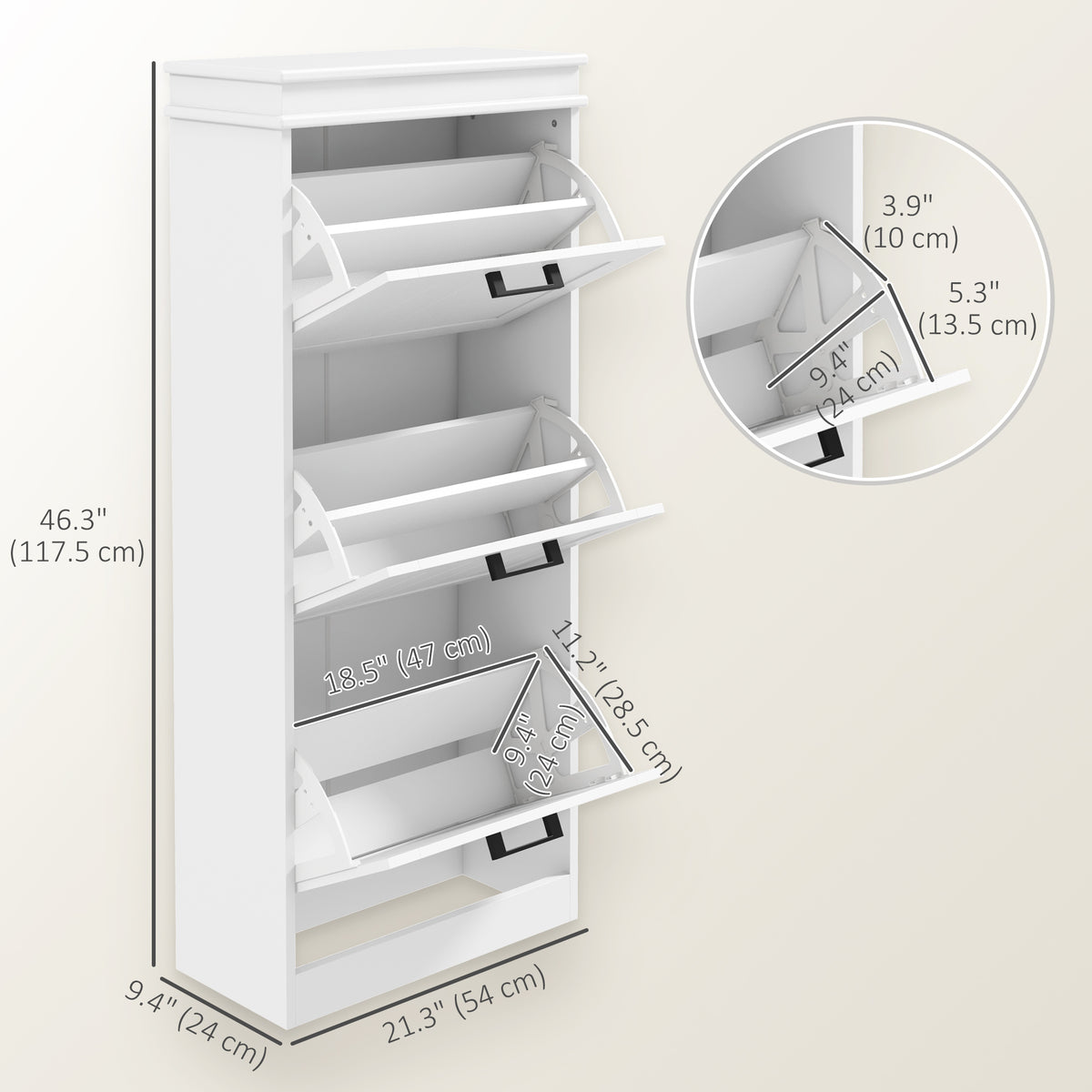 Slim Shoe Cabinet with 3 Flip Drawers and Adjustable Shelves, Narrow Shoe Cabinet for 15 Pairs of Shoes – view 9