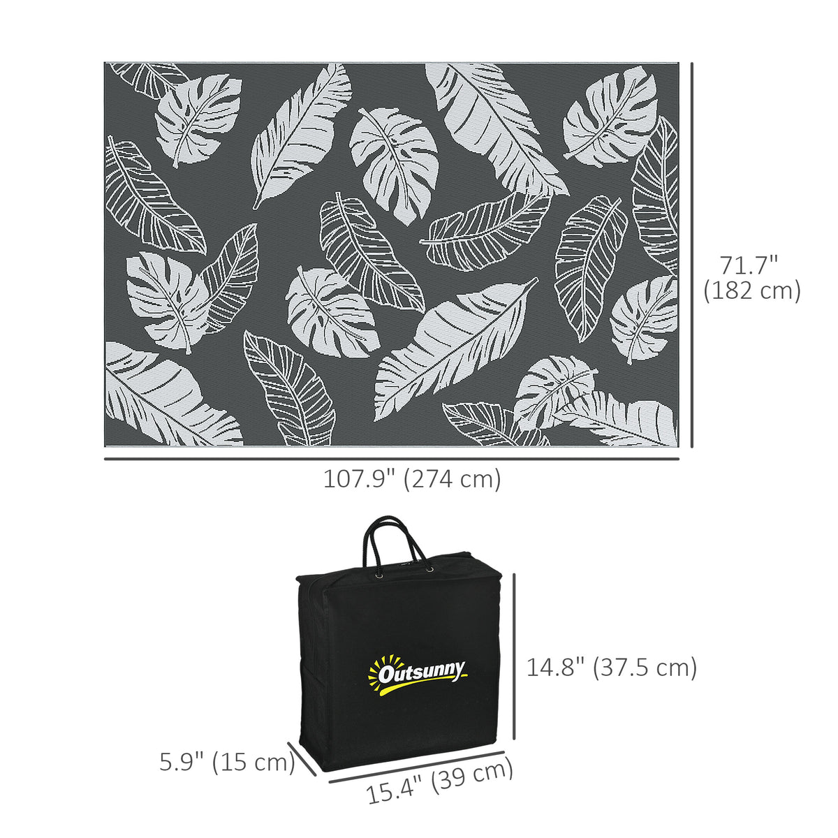 Reversible Outdoor RV Rug, Patio Floor Mat, 6' x 9' Plastic Rug for Backyard, Deck, Beach, Camping, Grey and White