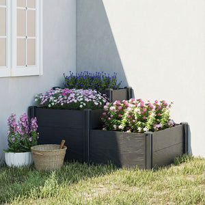 Vinyl Raised Garden Bed Kit, 3-Tier Elevated Garden Box with Open Bottom, DIY Assembly, Grey Wood Effect