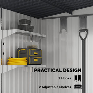 5'x7' Lean to Galvanized Metal Shed with Foundation, Garden Tool Storage House with Sliding Door and 2 – view 25