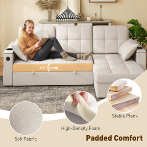 Convertible Sectional Sofa Bed, Pull Out Sleeper Sofa Couch with USB‑A+C, Chaise Storage – view 6