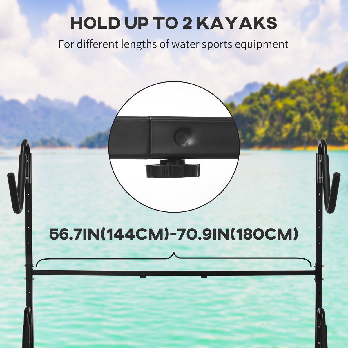 Soozier Freestanding Kayak Storage Rack with Adjustable Length, Heavy Duty Dual Kayak, SUP, Canoe, Paddleboard Rack for Indoor, Outdoor, Garage, Dock