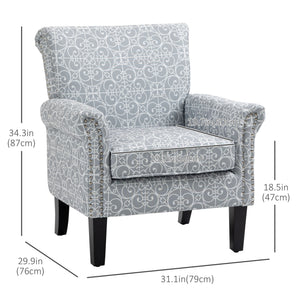 Upholstered Accent Chair, Single Armchair with Soft Linen Touch Fabric, Rolled Armrest with Nailhead Trim, Grey