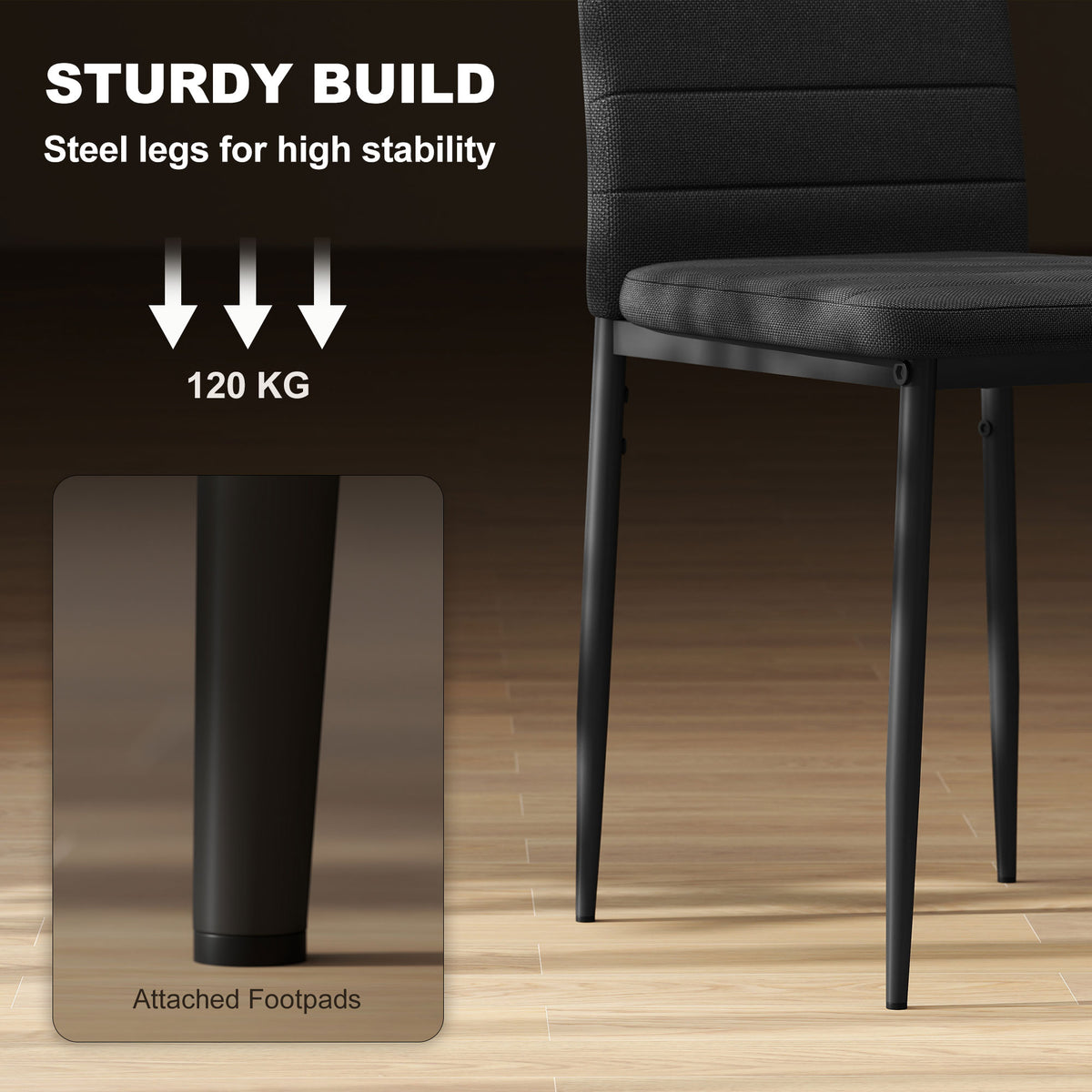 High Back Dining Chairs, Modern Upholstered Linen Fabric Accent Chairs with Metal Legs for Kitchen, Set of 6, Black