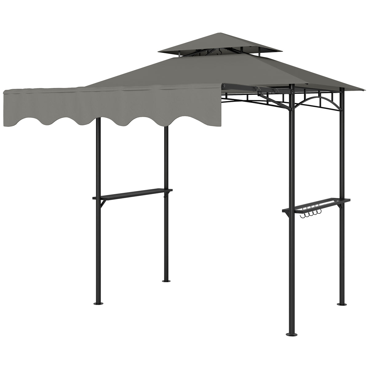 8' x 7.6' Grill Gazebo, Double Tiered Barbecue Grill Gazebo Shelter w/ Side Awning, 2 Side Shelves – view 22