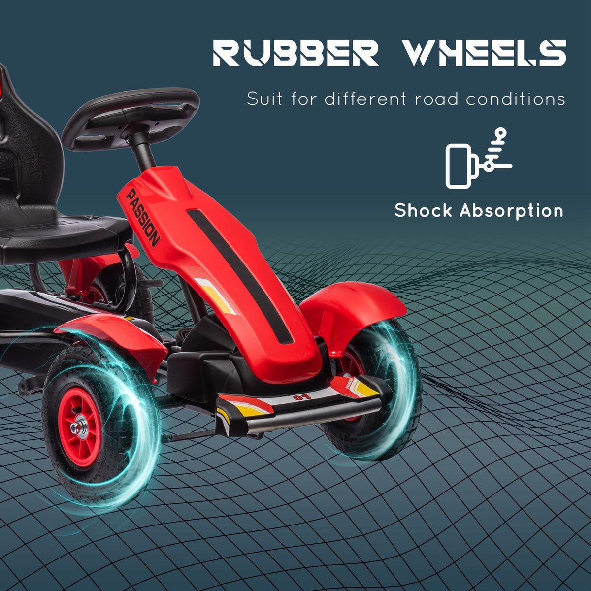Aosom Pedal Go Kart for Kids, Pedal Car with Adjustable Bucket, Handbrake, 4 Rubber Wheels Powered Ride