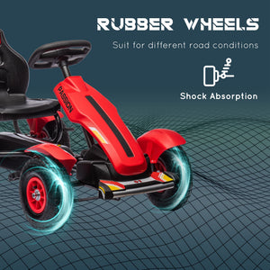 Aosom Pedal Go Kart for Kids, Pedal Car with Adjustable Bucket, Handbrake, 4 Rubber Wheels Powered Ride