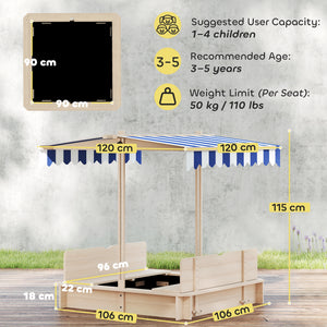 Kids Wooden Sandbox Outdoor Backyard Playset Children Play Station w/ Adjustable Canopy & Convertible Bench – view 4