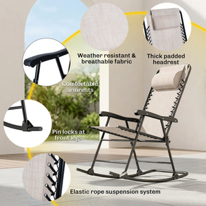3pc Patio Rocking Chair Set, Folding Outdoor Rocking Chairs and Table Bistro Set w/ Breathable Mesh Seat – view 4