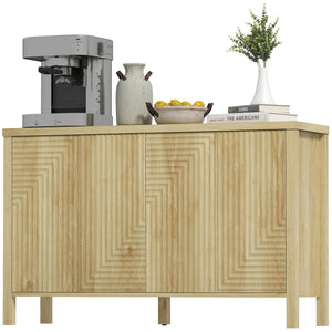47" Buffet Cabinet with Storage, Fluted Sideboard with Push to Open Design, 2 Adjustable Shelves and 4 Doors, Natural