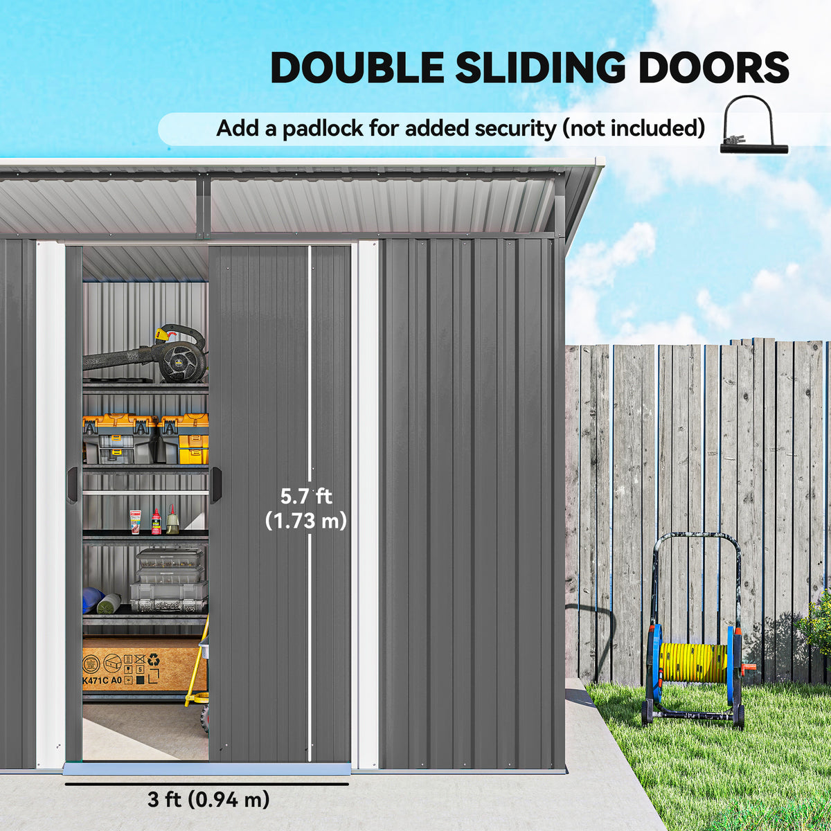 8.5' x 6' Small Gardening Shed Lockable Steel Utility Storage Outdoor Backyard Garden for Gardeners, Grey – view 4