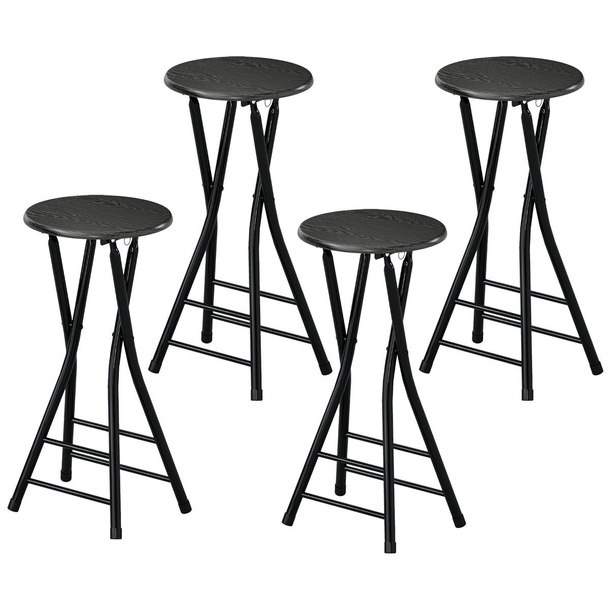 Set of 4 Foldable Barstools, Counter Height Bar Stools with Footrest and Steel Legs for Kitchen Island, Black