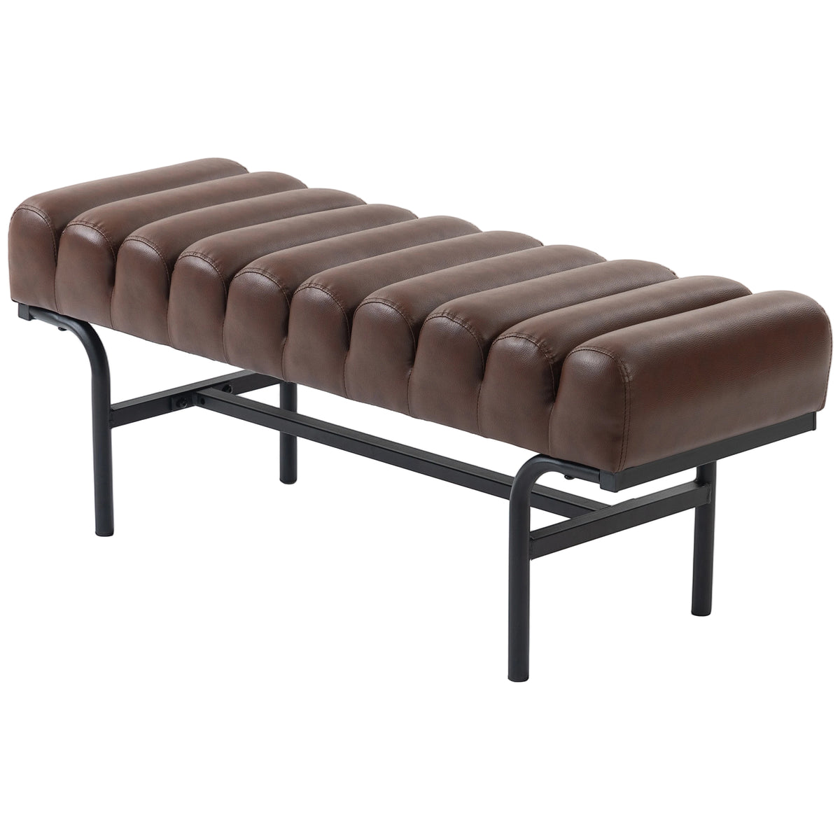 Bedroom Bench PU Leather End of Bed Bench with Cylindrical Seat and Metal Legs for Bedroom Living Room – view 8