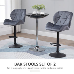 Bar Stool Set of 2 Fabric Adjustable Height Armless Upholstered Counter Chairs with Swivel Seat, Black – view 10