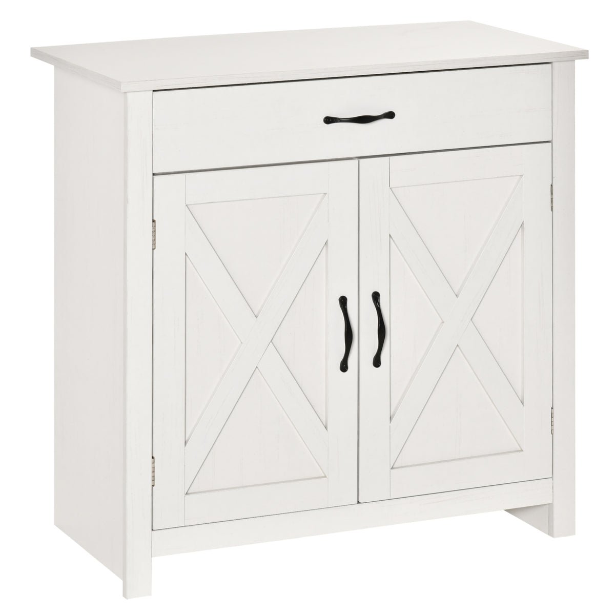 Farmhouse Sideboard Buffet Cabinet, Storage Cabinet with Barn Doors, Distressed White