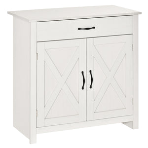Farmhouse Sideboard Buffet Cabinet, Storage Cabinet with Barn Doors, Distressed White