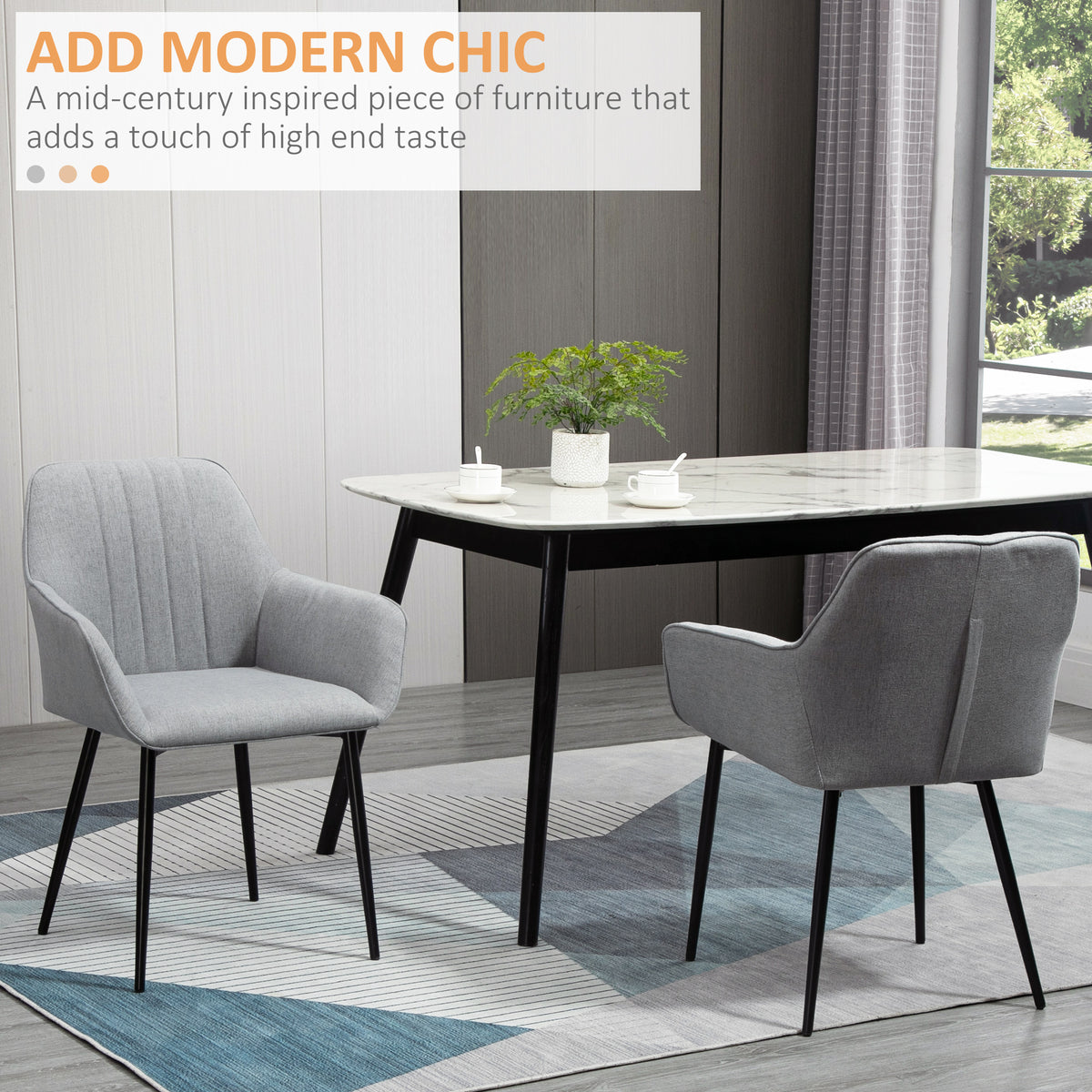 Dining Chairs Set of 2, Linen Upholstery Accent Chair with Back, Armrest, Metal Legs, Dark Grey – view 10