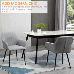 Dining Chairs Set of 2, Linen Upholstery Accent Chair with Back, Armrest, Metal Legs, Dark Grey – view 10