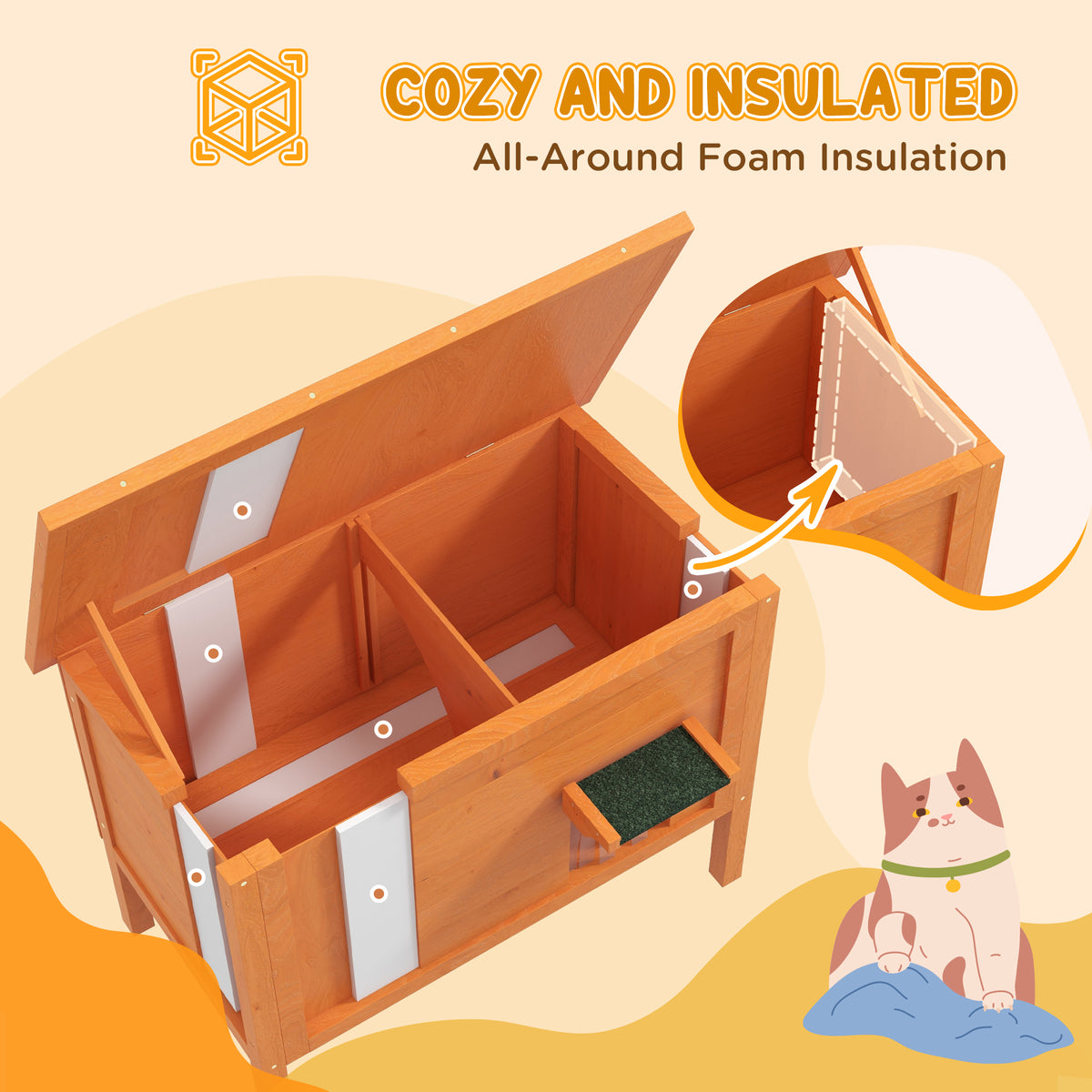Outdoor Insulated Cat House with Asphalt Roof, Removable Floor, for Cats, Small Animals