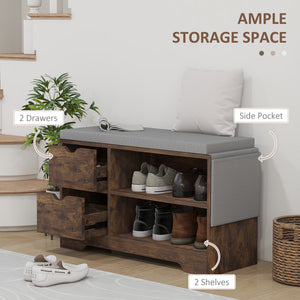 Upholstered Shoe Storage Bench w/ Seat, Entrance Bench w/ Drawer Open Shelves and Pocket for Hallway, White – view 17