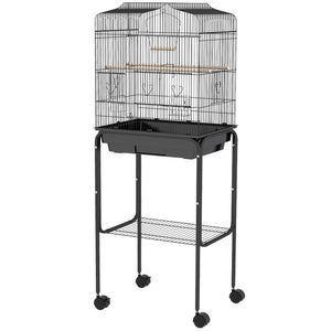62" Rolling Bird Cage Cockatoo House Play Top Finch Pet Supply with Storage Shelf, Wheels - Black – view 15