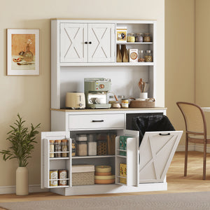 69" Pantry Cabinet with Charging Station, Kitchen Cabinet with Microwave Stand, Tilt-Out Trash Can Cabinet – view 14