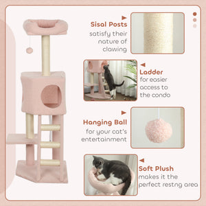 47" Tall Cat Tree Tower with Condo, Ladder, Scratching Posts and Hanging Ball, Light Grey – view 18