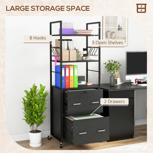 Mobile Filing Cabinet 2 Drawer File Cabinet with Key Adjustable Hanging Bar for Letter A4 and Legal Size Black